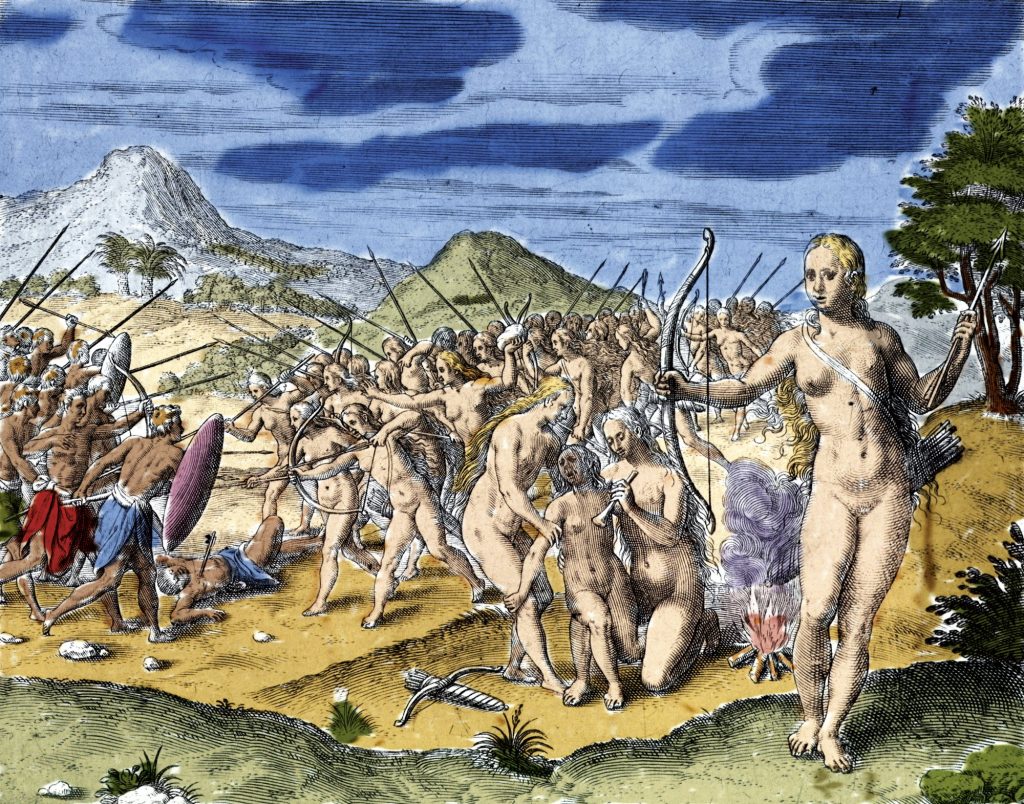 Amazonas en un grabado de Theodore de Bry