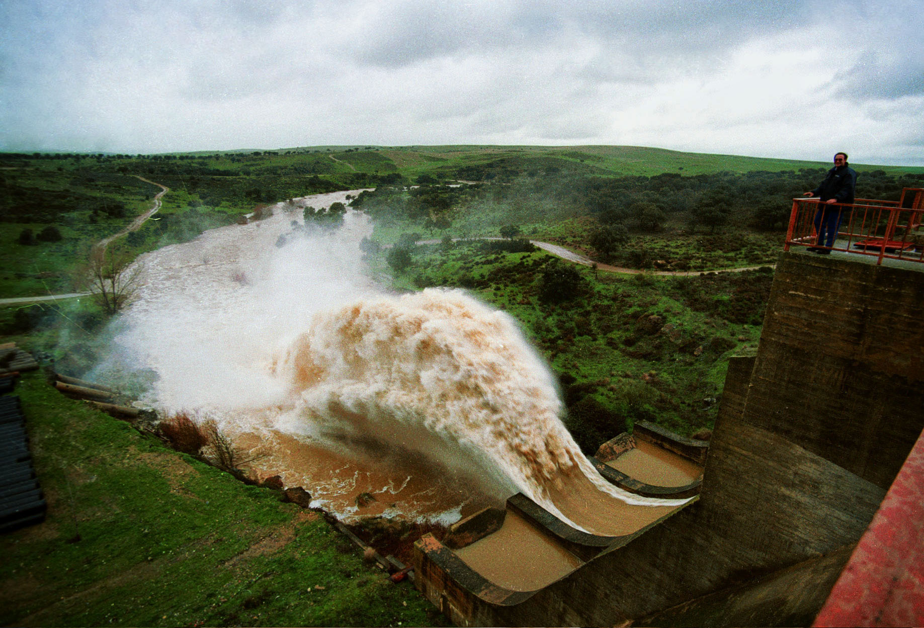 El embalse del Guadiloba casí vacío durante la sequía de 1991.