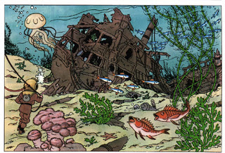 Tintín aproximándose a las ruinas del 