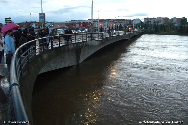 Muchos pacenses acudieron, como yo, a ver la espectacular crecida del río.