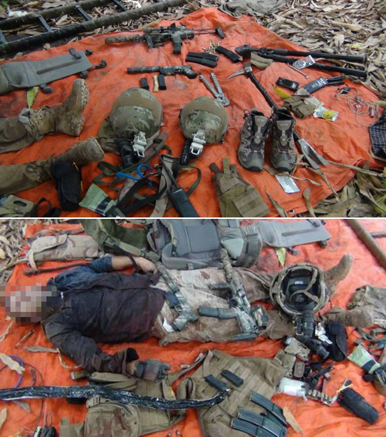 combo-somalia Imágenes del cadáver del soldado francés junto a su armamento y equipo publicadas en twitter por el grupo islamista